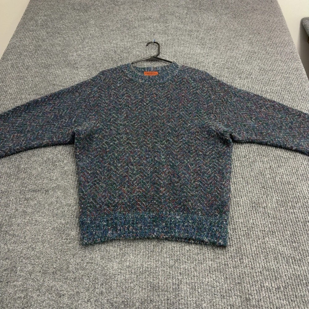 Vintage Missoni Sweater Mens M Blue Wool Mohair Herringbone Knit Luxury Style